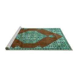 Sideview of Machine Washable Medallion Turquoise Traditional Area Rugs, wshtr4356turq
