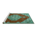 Sideview of Machine Washable Medallion Turquoise Traditional Area Rugs, wshtr4356turq