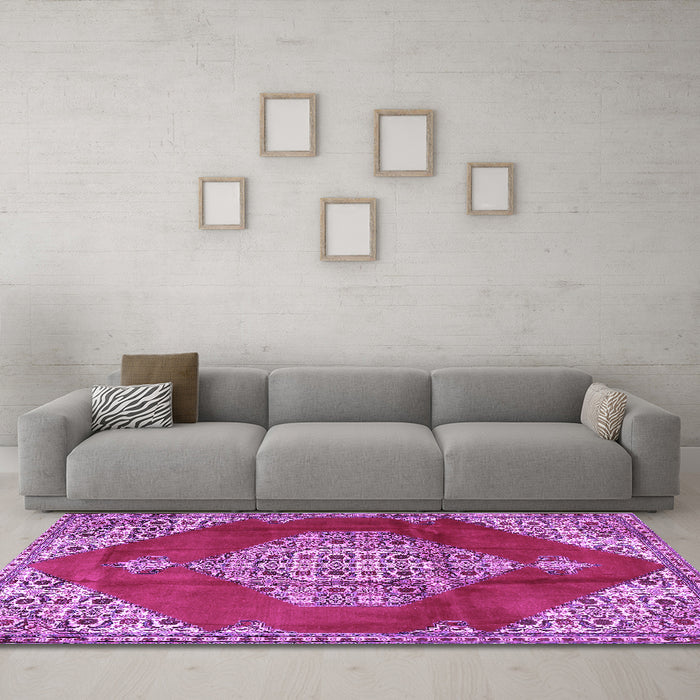 Machine Washable Medallion Purple Traditional Area Rugs in a Living Room, wshtr4356pur
