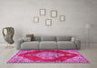 Machine Washable Medallion Pink Traditional Rug in a Living Room, wshtr4356pnk