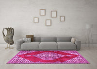 Machine Washable Medallion Pink Traditional Rug, wshtr4356pnk