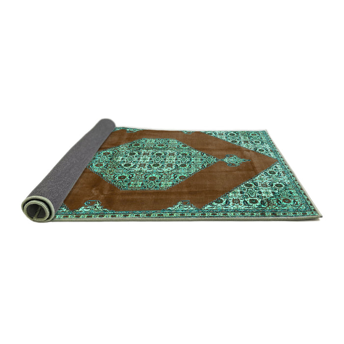Sideview of Medallion Turquoise Traditional Rug, tr4356turq
