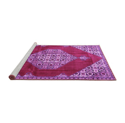 Sideview of Machine Washable Medallion Purple Traditional Area Rugs, wshtr4356pur