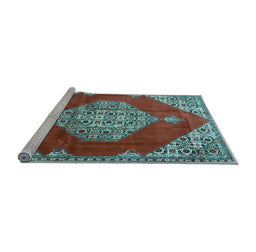 Sideview of Machine Washable Medallion Light Blue Traditional Rug, wshtr4356lblu