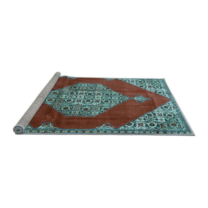 Sideview of Machine Washable Medallion Light Blue Traditional Rug, wshtr4356lblu