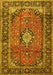 Machine Washable Medallion Yellow Traditional Rug, wshtr4357yw