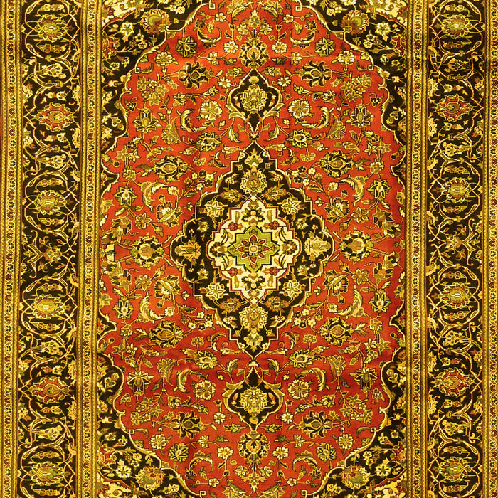 Machine Washable Medallion Yellow Traditional Rug, wshtr4357yw