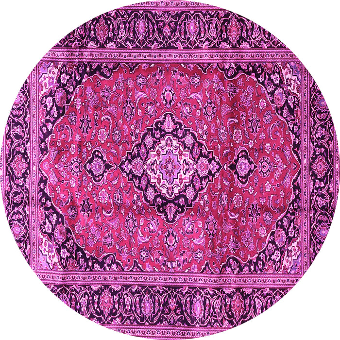 Round Machine Washable Medallion Pink Traditional Rug, wshtr4357pnk