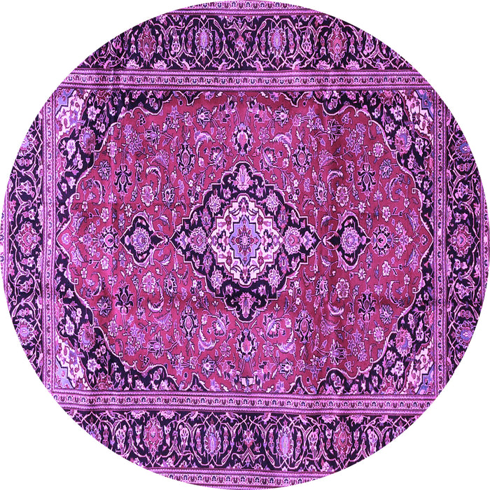 Round Machine Washable Medallion Purple Traditional Area Rugs, wshtr4357pur