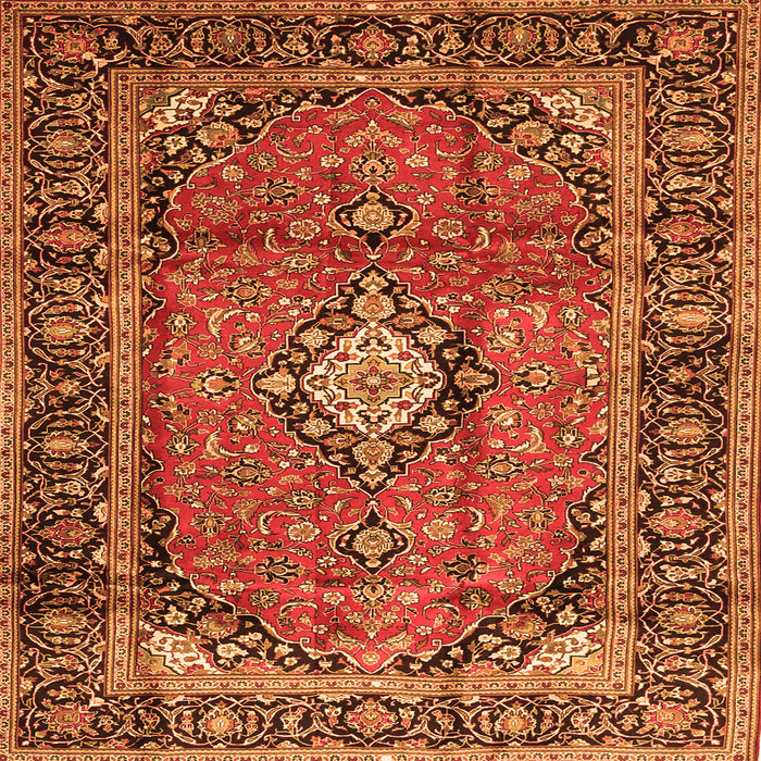 Round Machine Washable Medallion Orange Traditional Area Rugs, wshtr4357org