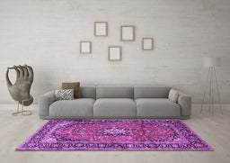 Machine Washable Medallion Purple Traditional Area Rugs in a Living Room, wshtr4357pur