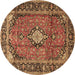 Round Medallion Brown Traditional Rug, tr4357brn