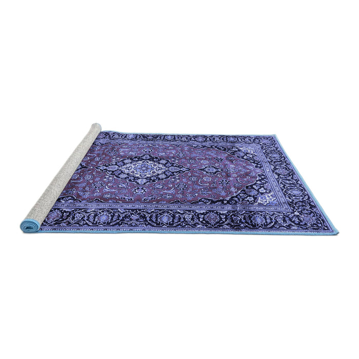 Sideview of Machine Washable Medallion Blue Traditional Rug, wshtr4357blu