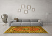 Machine Washable Medallion Yellow Traditional Rug in a Living Room, wshtr4357yw