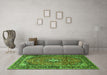 Machine Washable Medallion Green Traditional Area Rugs in a Living Room,, wshtr4357grn