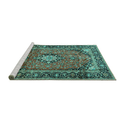 Sideview of Machine Washable Medallion Turquoise Traditional Area Rugs, wshtr4357turq