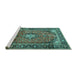 Sideview of Machine Washable Medallion Turquoise Traditional Area Rugs, wshtr4357turq