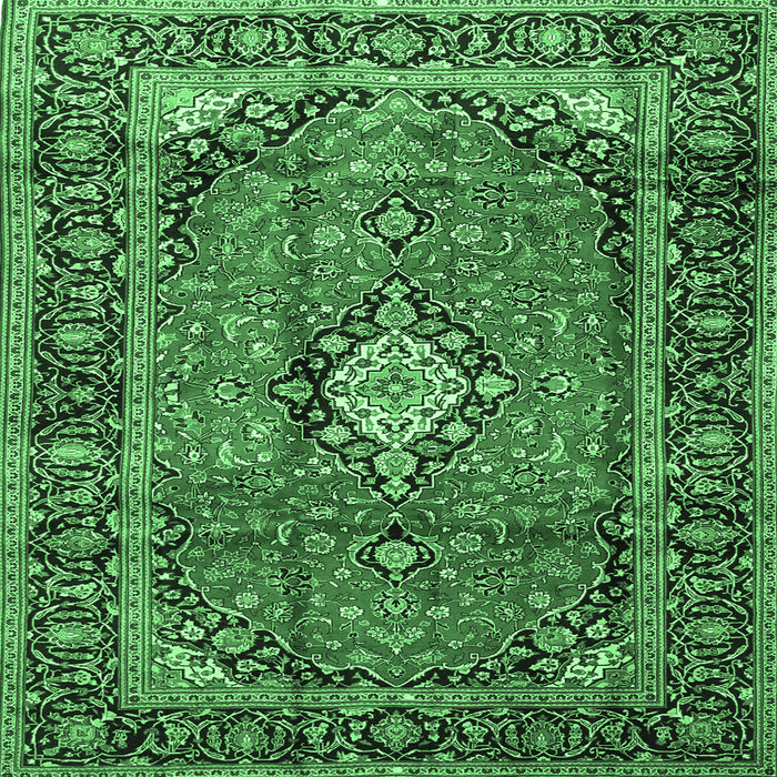 Square Machine Washable Medallion Emerald Green Traditional Area Rugs, wshtr4357emgrn