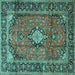 Square Machine Washable Medallion Turquoise Traditional Area Rugs, wshtr4357turq