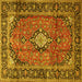 Square Machine Washable Medallion Yellow Traditional Rug, wshtr4357yw