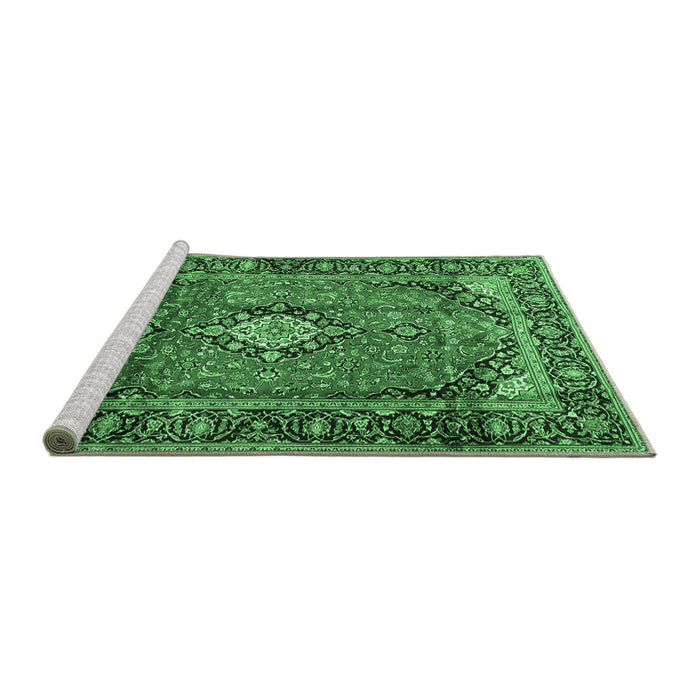 Sideview of Machine Washable Medallion Emerald Green Traditional Area Rugs, wshtr4357emgrn