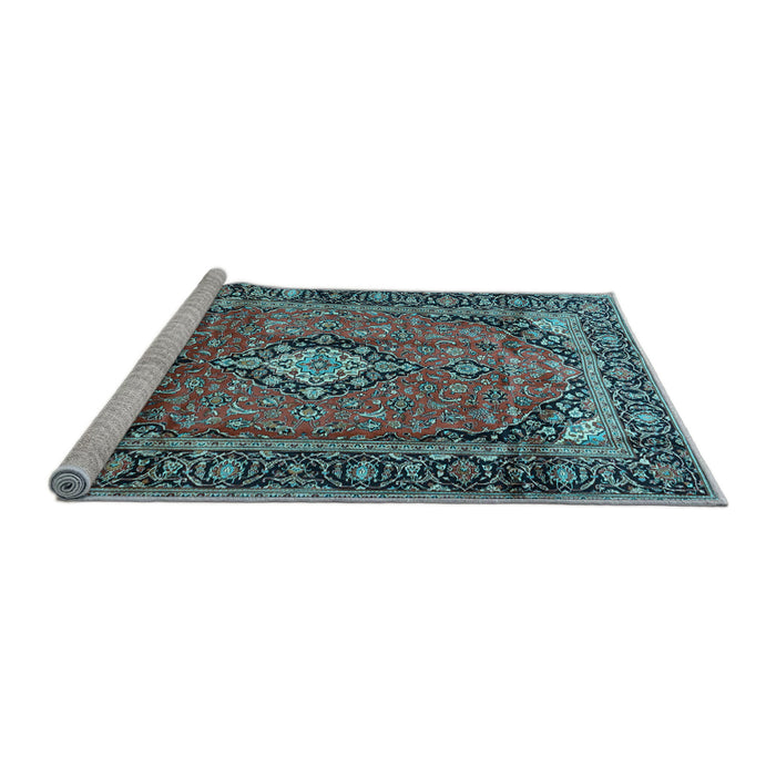 Sideview of Machine Washable Medallion Light Blue Traditional Rug, wshtr4357lblu