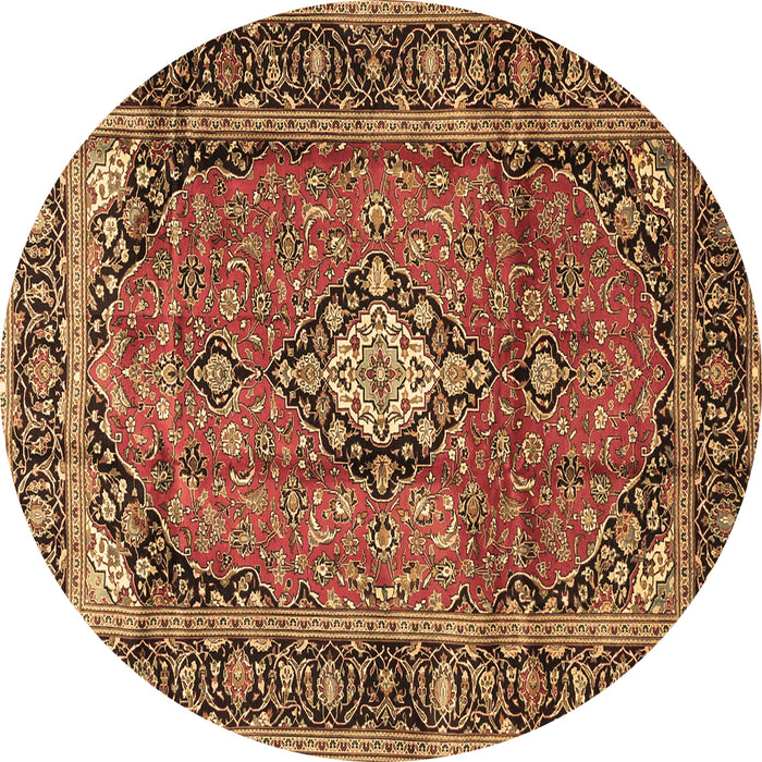 Round Machine Washable Medallion Brown Traditional Rug, wshtr4357brn