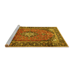 Sideview of Machine Washable Medallion Yellow Traditional Rug, wshtr4357yw