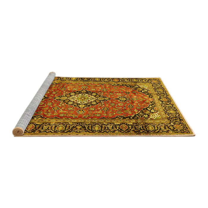 Sideview of Machine Washable Medallion Yellow Traditional Rug, wshtr4357yw