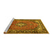 Sideview of Machine Washable Medallion Yellow Traditional Rug, wshtr4357yw