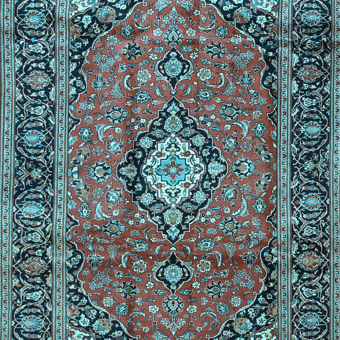 Machine Washable Medallion Light Blue Traditional Rug, wshtr4357lblu