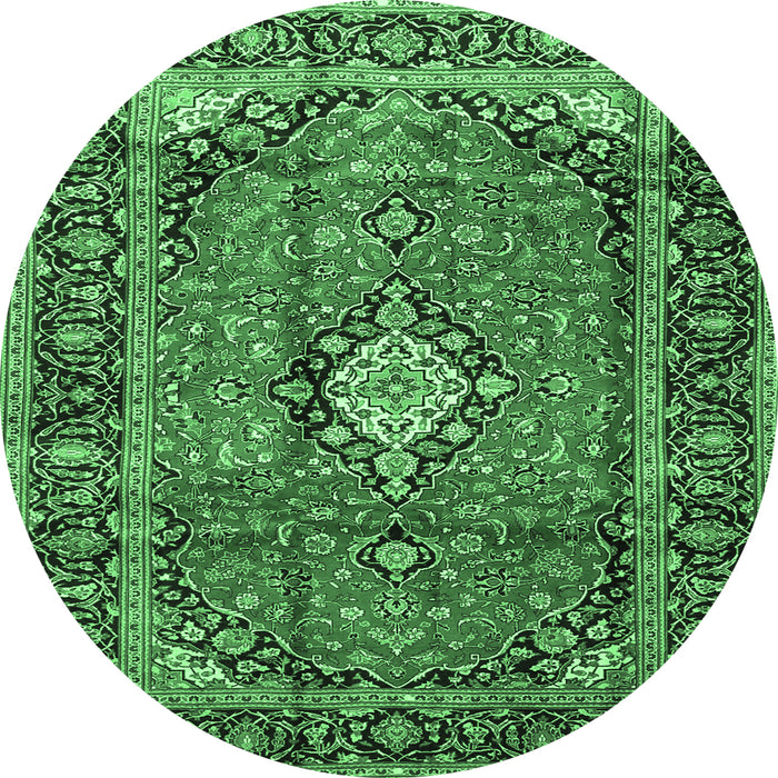 Round Machine Washable Medallion Emerald Green Traditional Area Rugs, wshtr4357emgrn