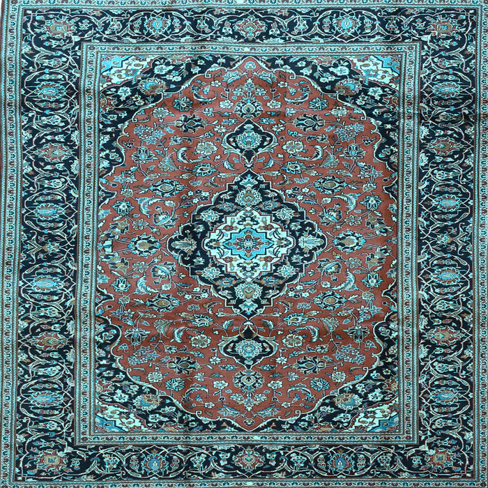 Square Machine Washable Medallion Light Blue Traditional Rug, wshtr4357lblu