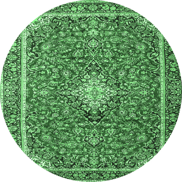 Round Machine Washable Medallion Emerald Green Traditional Area Rugs, wshtr4358emgrn