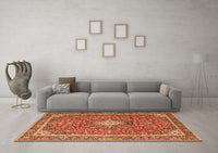 Machine Washable Medallion Orange Traditional Rug, wshtr4358org