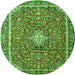 Square Medallion Green Traditional Rug, tr4358grn