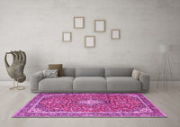 Machine Washable Medallion Pink Traditional Rug, wshtr4358pnk