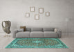 Machine Washable Medallion Turquoise Traditional Area Rugs in a Living Room,, wshtr4358turq