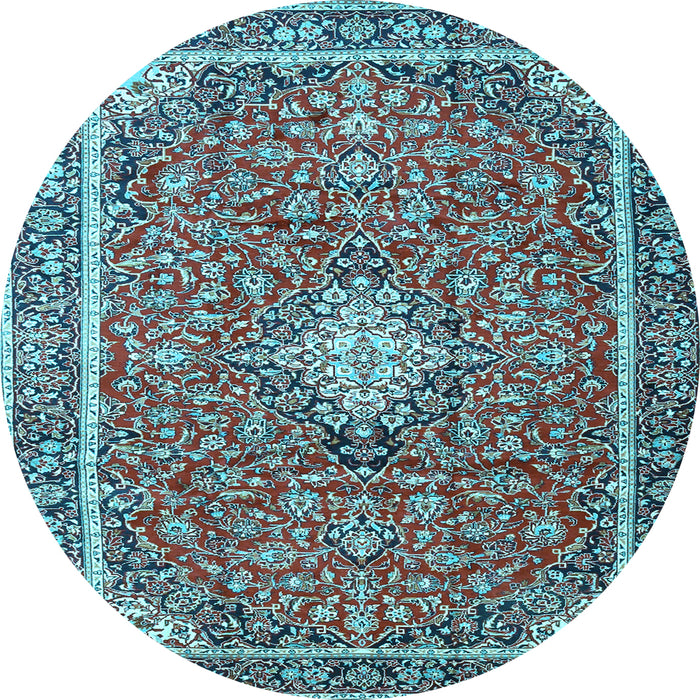 Round Machine Washable Medallion Light Blue Traditional Rug, wshtr4358lblu