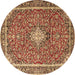 Round Medallion Brown Traditional Rug, tr4358brn