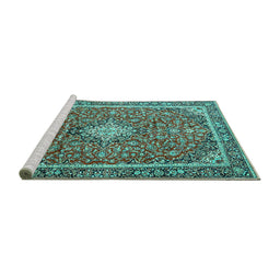 Sideview of Machine Washable Medallion Turquoise Traditional Area Rugs, wshtr4358turq