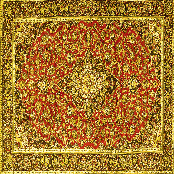 Square Machine Washable Medallion Yellow Traditional Rug, wshtr4358yw