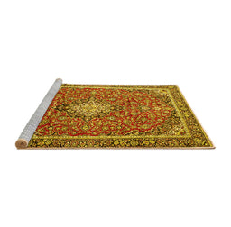 Sideview of Machine Washable Medallion Yellow Traditional Rug, wshtr4358yw