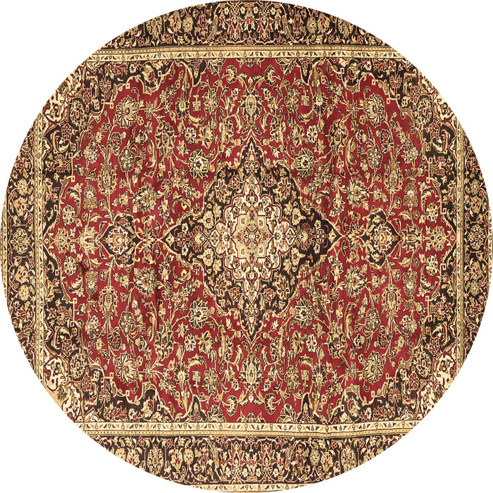 Round Machine Washable Medallion Brown Traditional Rug, wshtr4358brn