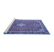 Sideview of Machine Washable Medallion Blue Traditional Rug, wshtr4358blu