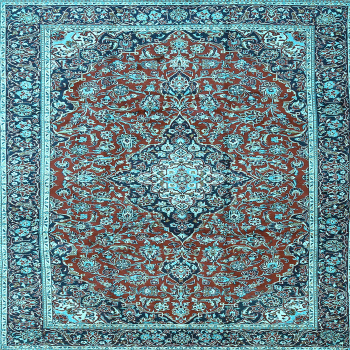 Square Machine Washable Medallion Light Blue Traditional Rug, wshtr4358lblu