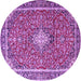 Round Machine Washable Medallion Purple Traditional Area Rugs, wshtr4358pur