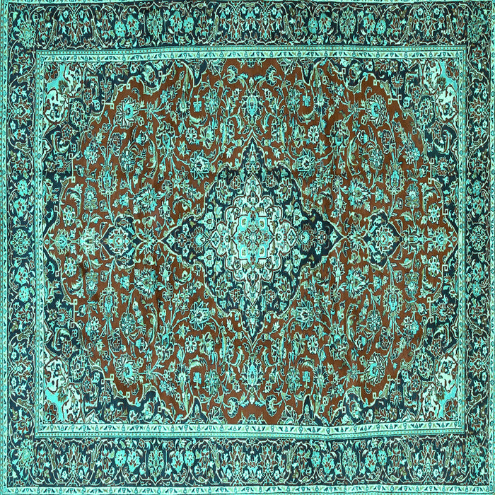 Square Machine Washable Medallion Turquoise Traditional Area Rugs, wshtr4358turq