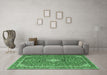 Machine Washable Medallion Emerald Green Traditional Area Rugs in a Living Room,, wshtr4358emgrn