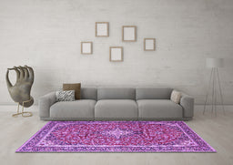 Machine Washable Medallion Purple Traditional Area Rugs in a Living Room, wshtr4358pur
